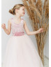 Scoop Neck Velvet Lace Tulle V Back Flower Girl Dress